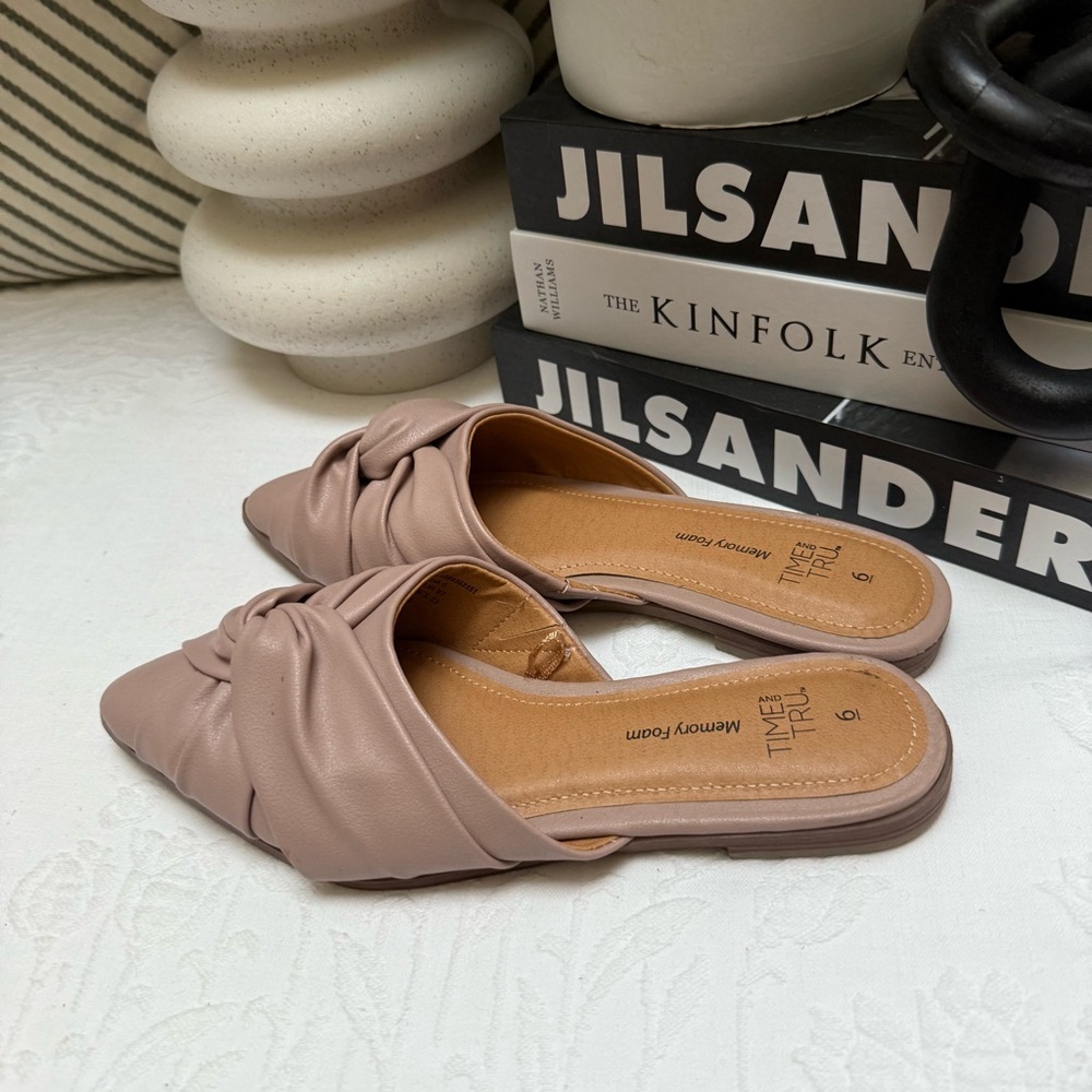 Time and Tru Pink Mules with Twisted Detail